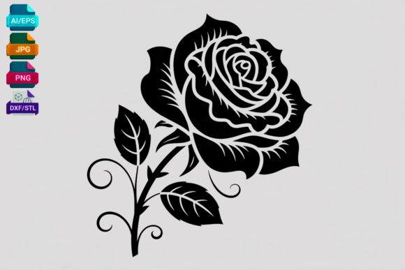 Elegant Rose SVG Cut File Black Floral