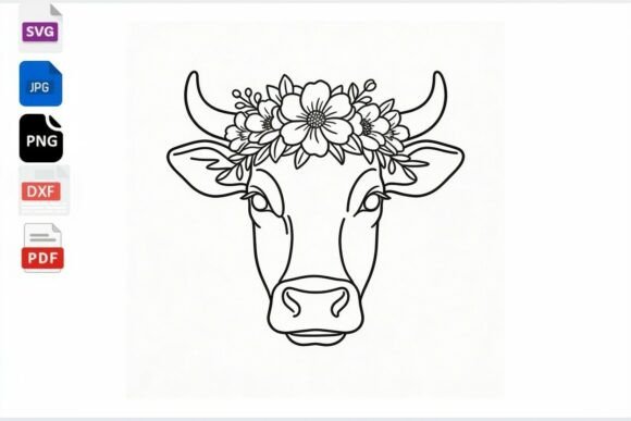 Floral Cow Head Line Art SVG Review