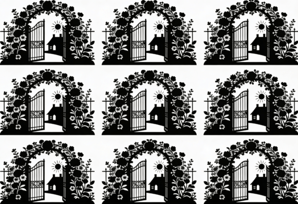 Floral Garden Gate Silhouette SVG