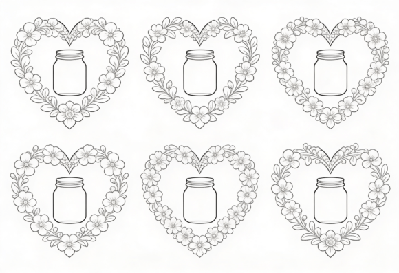 Heart Floral Jar Outline Design SVG Review