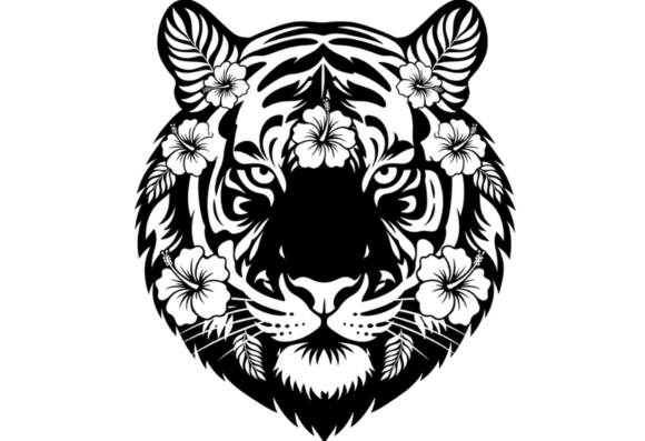 Tiger Floral Face Black and White SVG Review