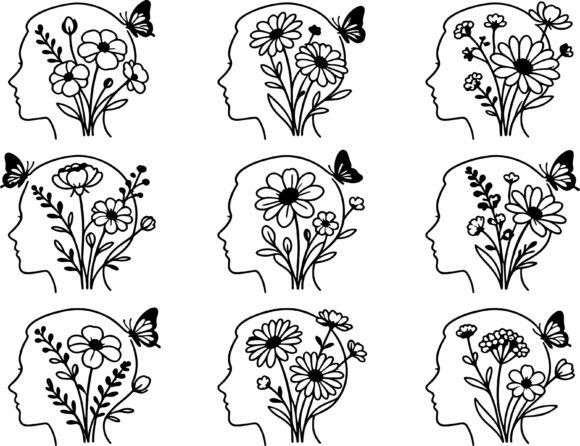 Woman Head Floral Butterfly Line Art SVG Review